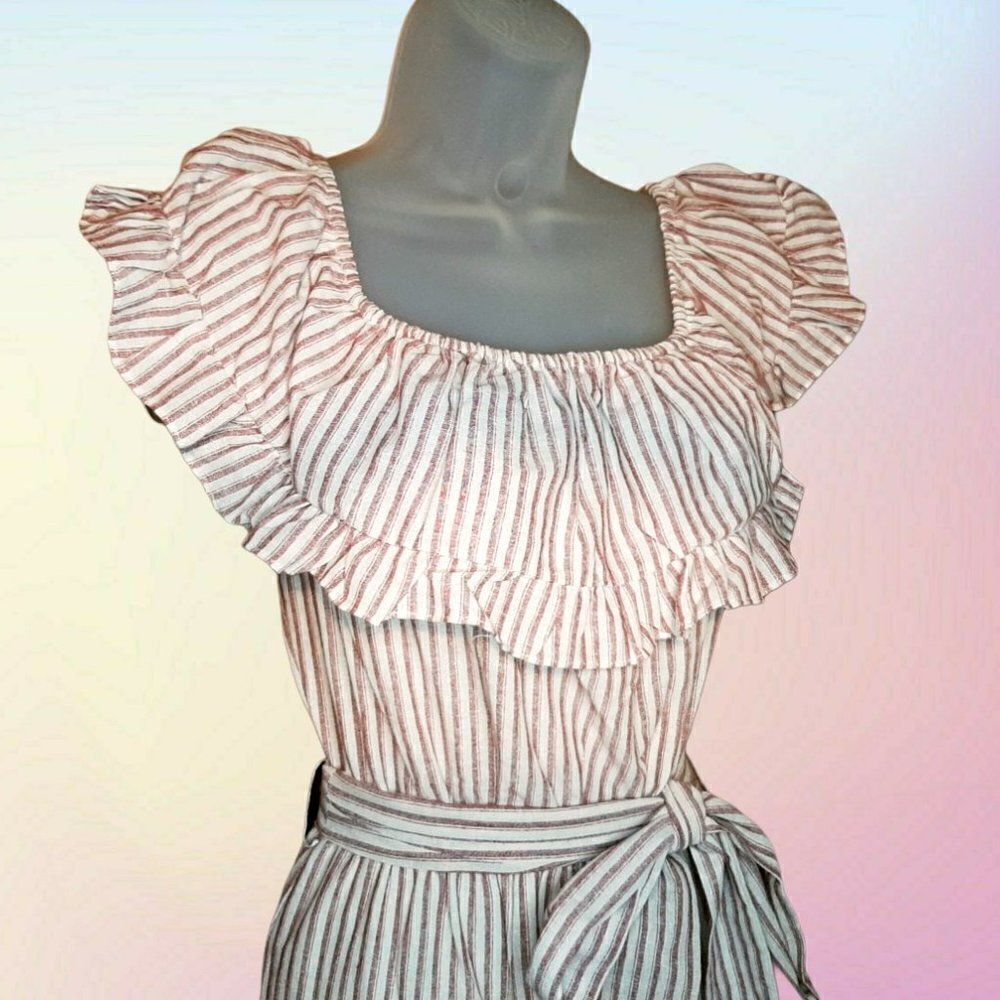 Essue Red/White Striped Ruffle Dress sz SSize Small - Picture 2 of 5